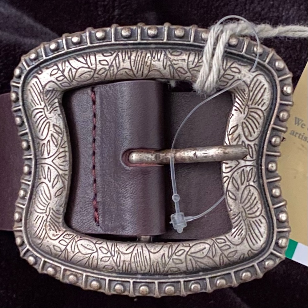 Leather Made in Italy dark brown belt silvertone buckle | Punto Fibbia | S - Picture 3 of 8